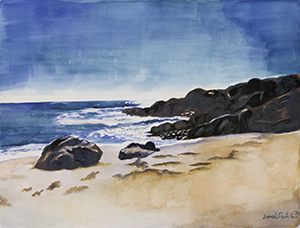 Fine Art Watercolor painting of the Ocean in Malibu California