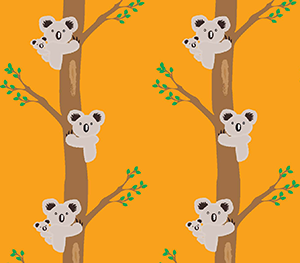 Digital illustration of Koalas climbing up trees