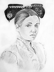 Self Portrait illustration of the Artist Sarah Rocheleau wearing Steampunk