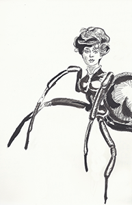Anthropomorphic Illustration of a human headed woman on a Spider‘s body